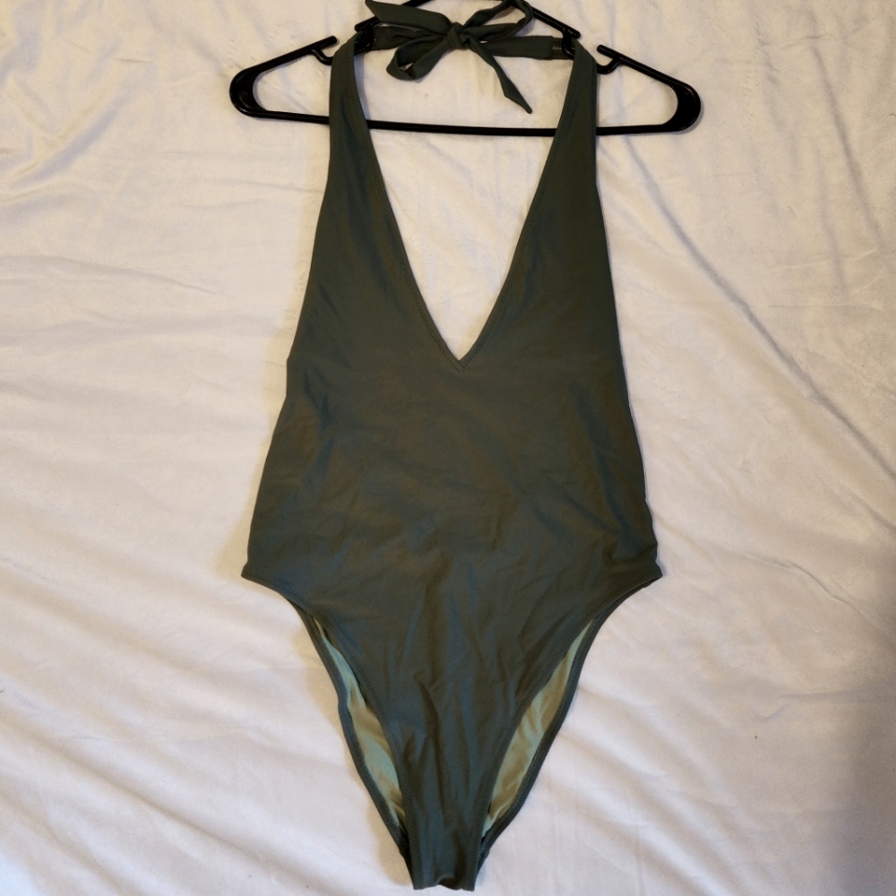 Aerie green one piece halter swim suit, NWOT